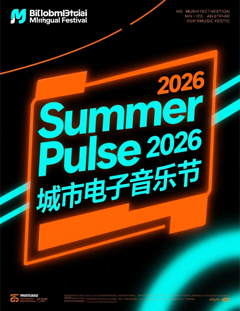 一款雙語音樂節海報，搭配醒目的「Summer Pulse 2026」標題與醒目中文文字。